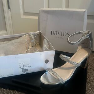 David's Bridal Metallic Silver Ankle Strap Heels